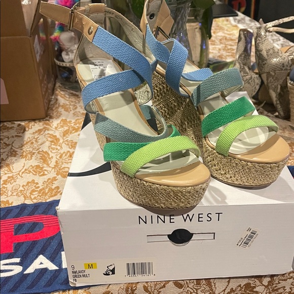Nine West Blue and Green Espadrille Wedges - Picture 1 of 9